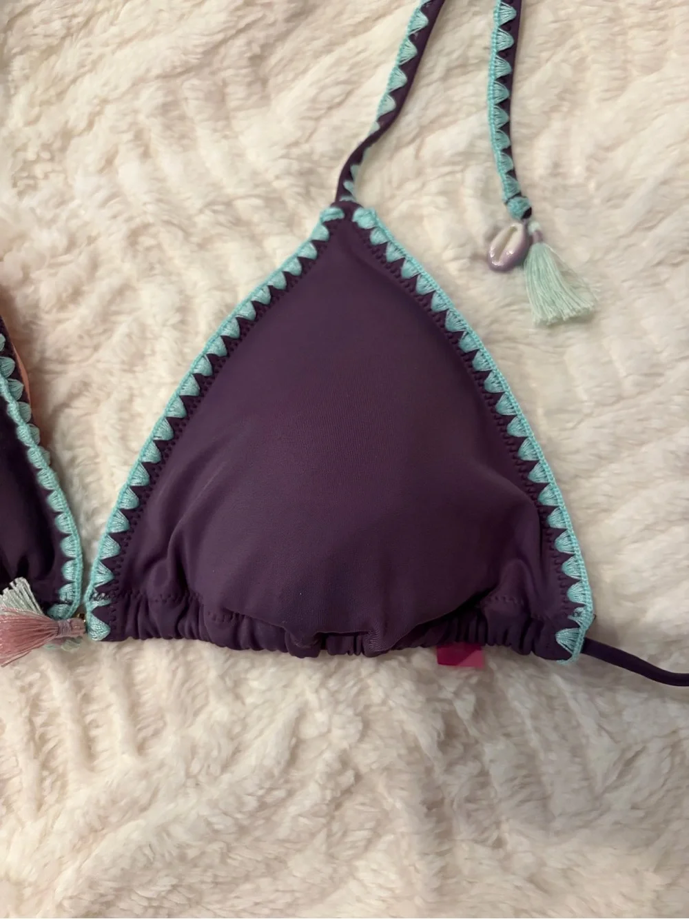 Victoria’s Secret Purple Triangle Tassel Bikini Top, Sz Medium